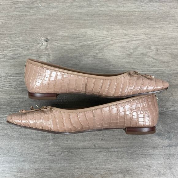 Sam Edelman Taupe Pink Croc Embossed Leather Square Toe Jillie Flats Sz.7.5 - Picture 9 of 15